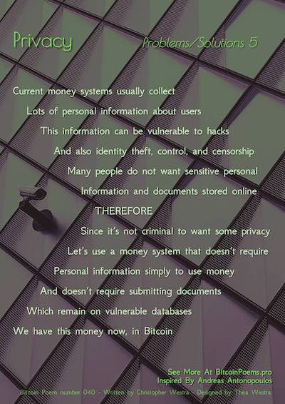 Bitcoin Poem 040 - Privacy - Problems and Solutions 5 by Christopher Westra The Bitcoin Effect
