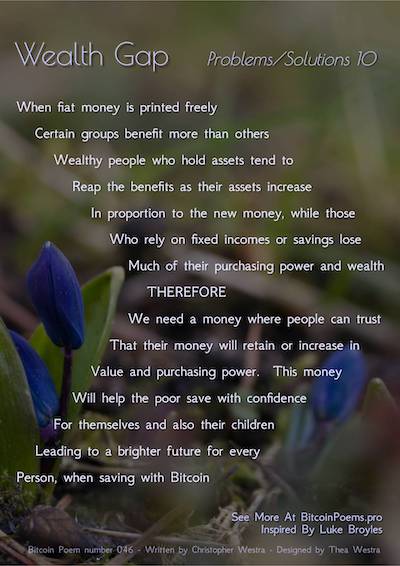 Bitcoin Poem 046 -  Wealth Gap - Problems and Solutions 10 by Christopher Westra The Bitcoin Effect
